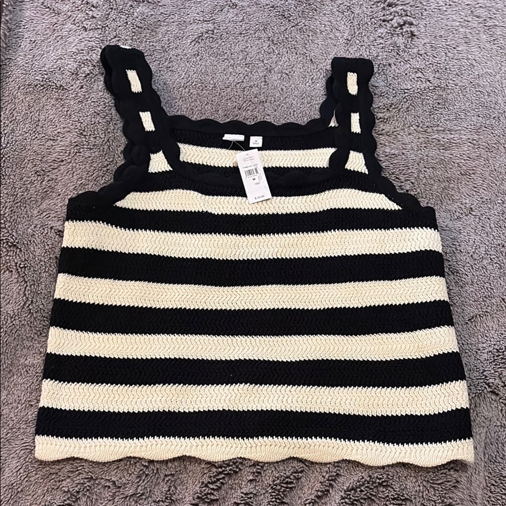 Striped Knit Tank Top in Black and Cream size M